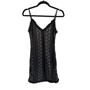 Bacio Slip Dress S Black Tan Lace Whimsigoth Witchy Girl Dark Romantic Gothic